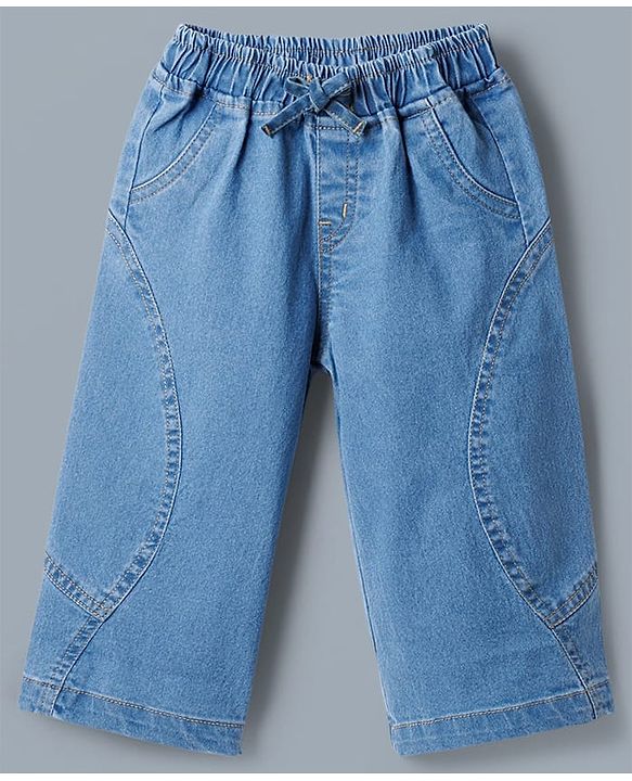 Babyhug Single Jersey Knit Half Sleeves Top & Denim Jeans Set with Floral Embroidery - White & Blue