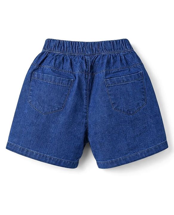 Babyhug Denim Sleeveless Floral Embroidered Top & Shorts Set - Navy Blue