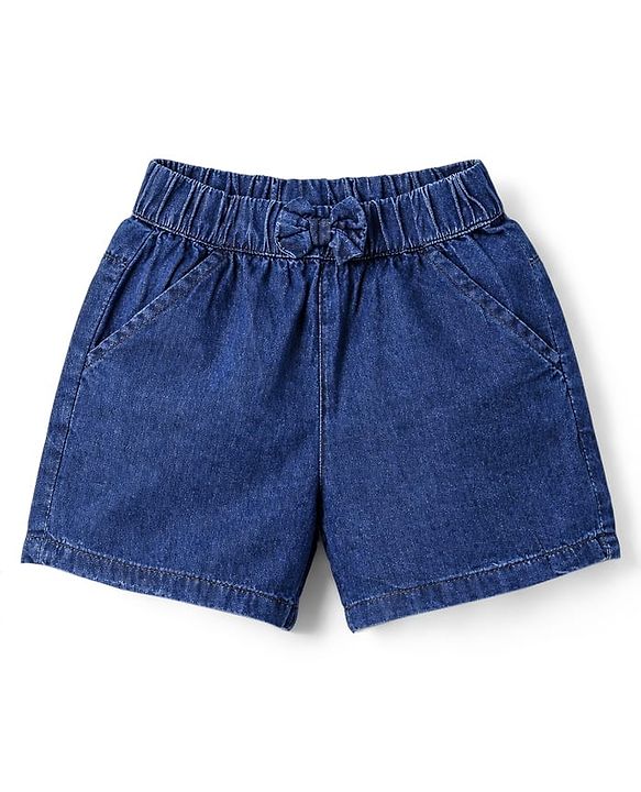 Babyhug Denim Sleeveless Floral Embroidered Top & Shorts Set - Navy Blue