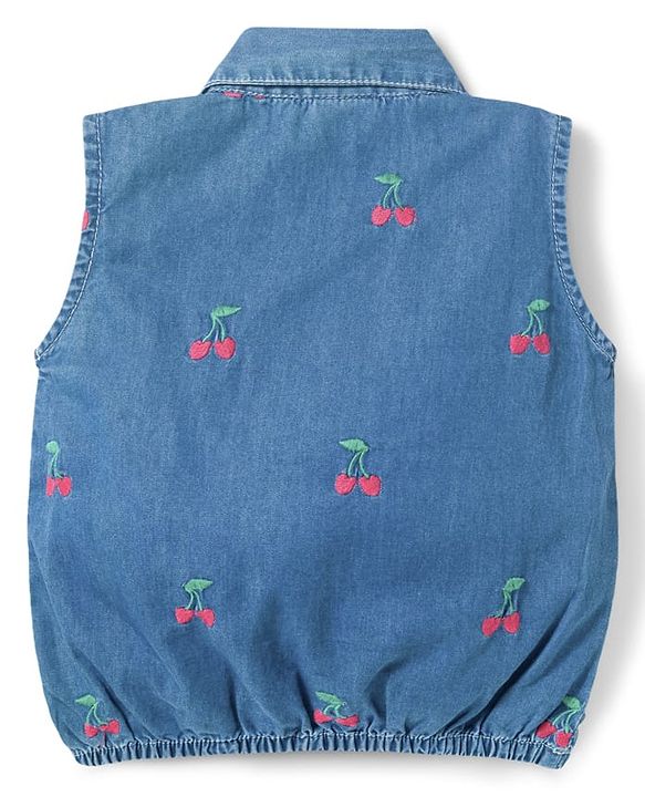 Babyhug Sleeveless Top & Shorts Set With Cherry Embroidery - Blue