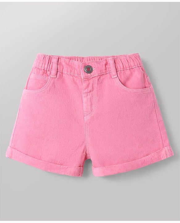 Babyhug Single Jersey Knit Half Sleeves Top & Shorts Set With Text Print - White & Pink