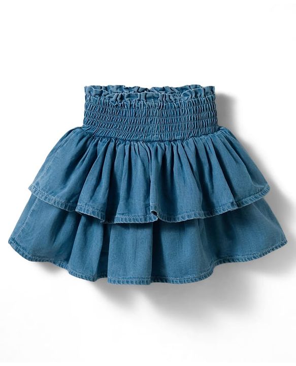 Babyhug Single Jersey Knit Half Sleeves Floral Printed T-Shirt & Skirt Set - White & Blue