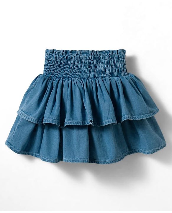 Babyhug Single Jersey Knit Half Sleeves Floral Printed T-Shirt & Skirt Set - White & Blue