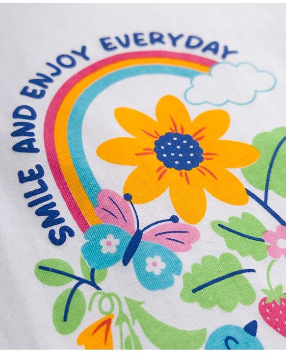 Babyhug Single Jersey Knit Half Sleeves Floral Printed T-Shirt & Skirt Set - White & Blue