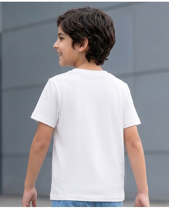 Pine Kids Cotton Knit Half Sleeves T-Shirt With Lion Graphics - White