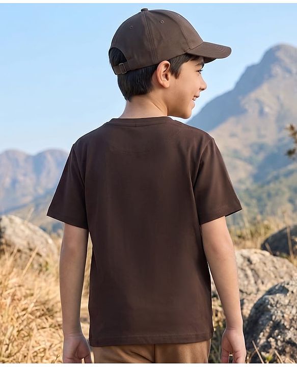 Pine Kids Cotton Knit T-Shirts with Tiger Graphic Print Brown 4-5 Years