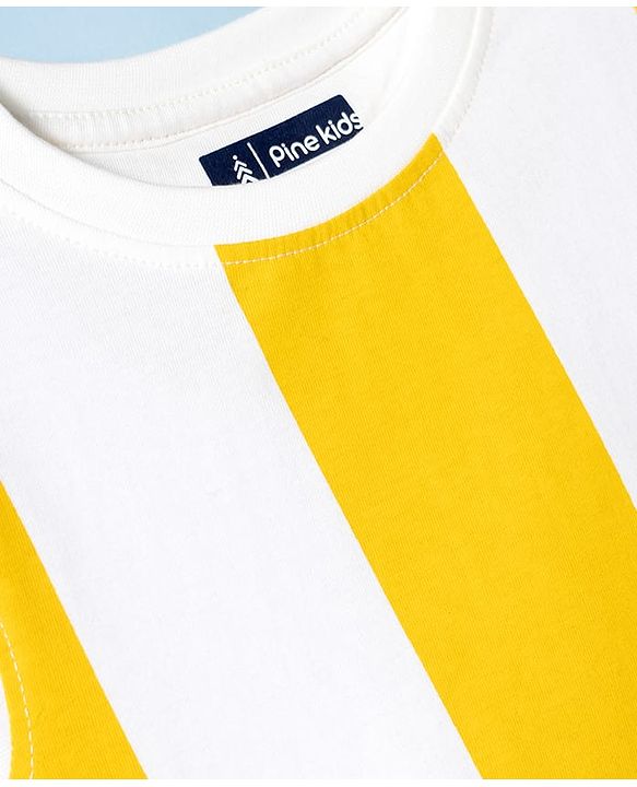 Pine Kids Cotton Knit T-Shirts Striped White 4-5 Years