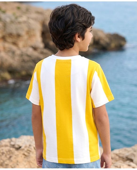 Pine Kids Cotton Knit T-Shirts Striped White 4-5 Years