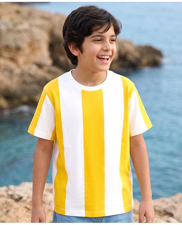 Pine Kids Cotton Knit T-Shirts Striped White 4-5 Years