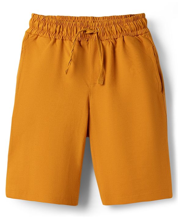 Pine Kids Cotton Knit Half Sleeves T-Shirt & Shorts Night-Suit With Floral & Tree Print - Mustard