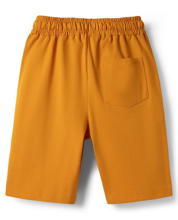 Pine Kids Cotton Knit Half Sleeves T-Shirt & Shorts Night-Suit With Floral & Tree Print - Mustard