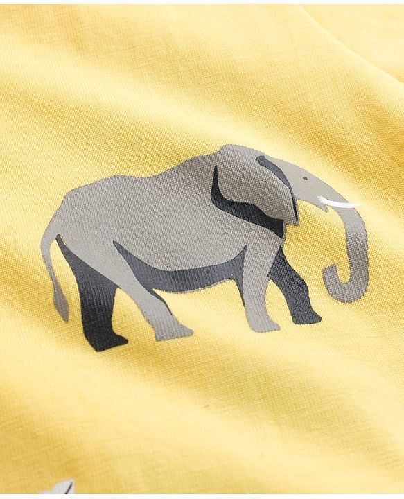 Pine Kids Cotton Knit Half Sleeves T-Shirt & Shorts Co-ord Night Suit With Animal Print - Yellow
