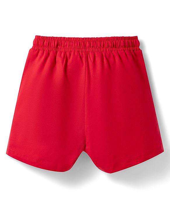 Pine Kids Cotton Knit Half Sleeves T-Shirt & Shorts Night Suit with Text Print - Red