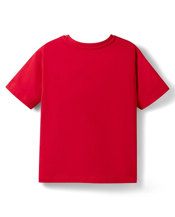 Pine Kids Cotton Knit Half Sleeves T-Shirt & Shorts Night Suit with Text Print - Red