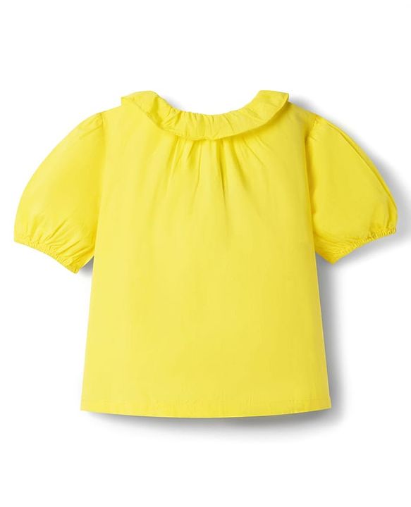 Pine Kids 100% Cotton Woven Half Sleeves Solid Pintuck Top -Yellow