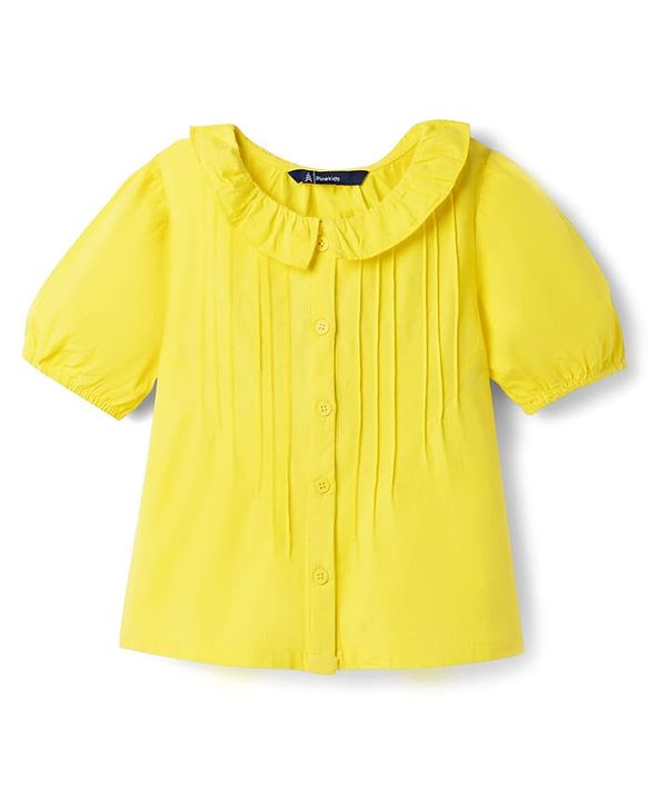 Pine Kids 100% Cotton Woven Half Sleeves Solid Pintuck Top -Yellow