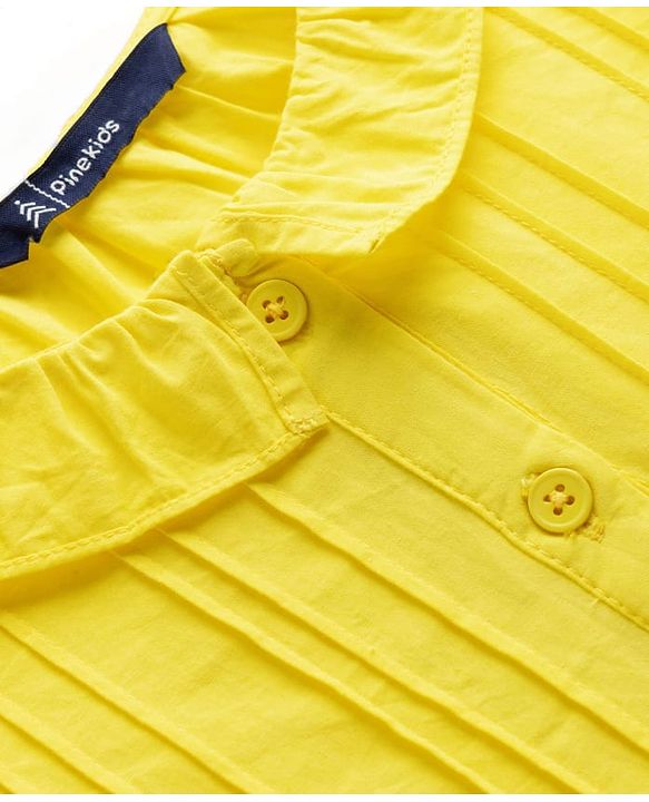 Pine Kids 100% Cotton Woven Half Sleeves Solid Pintuck Top -Yellow