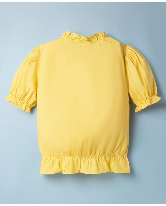 Pine Kids 100% Cotton Woven Half Sleeves Top With Embroidery Detailing - Yellow