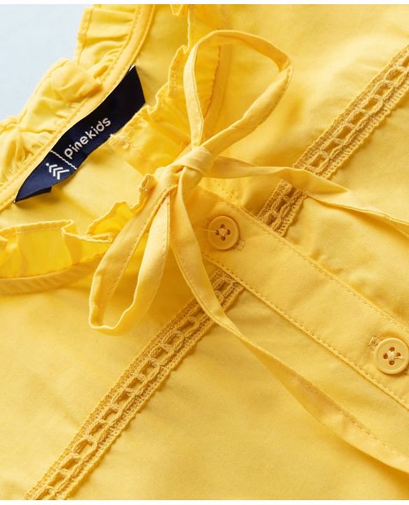 Pine Kids 100% Cotton Woven Half Sleeves Top With Embroidery Detailing - Yellow