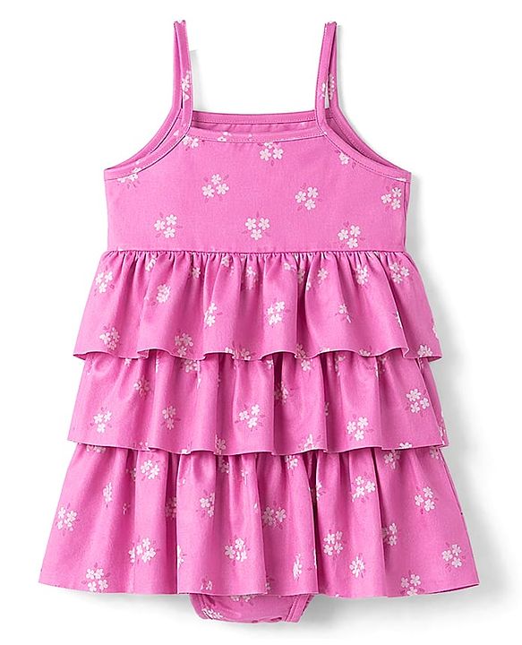Babyhug Water Repellent Sleeveless Frock Swimsuit With Floral Print - Pink