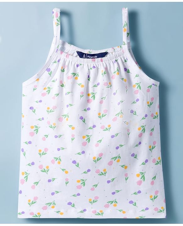 Pine Kids Cotton Knit Sleeveless Floral Printed Top - Multicolour
