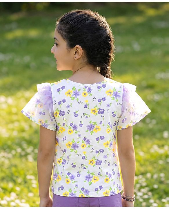 Pine Kids Cotton Knit Sleeveless Floral Printed Top - Multicolour
