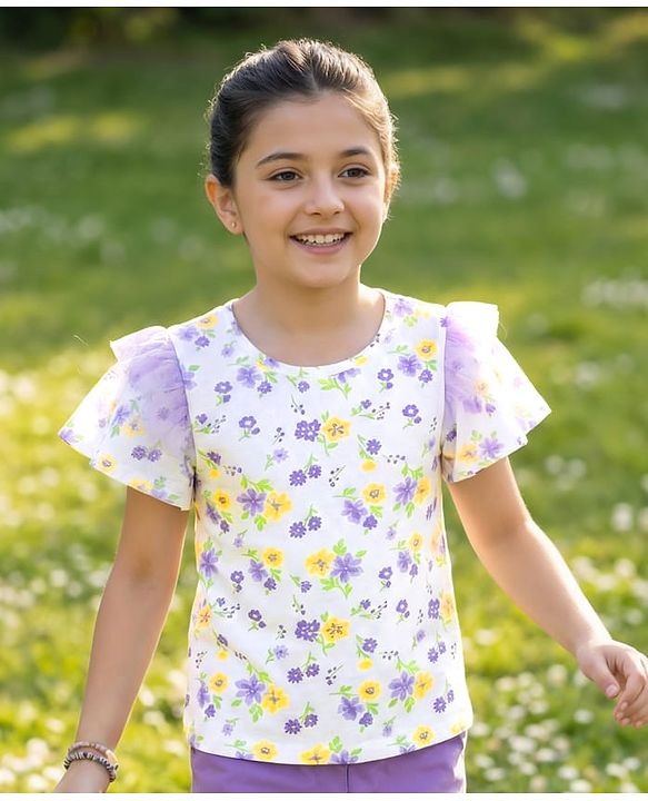 Pine Kids Cotton Knit Sleeveless Floral Printed Top - Multicolour
