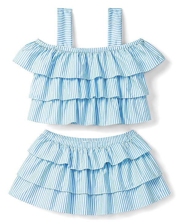 Babyhug Water Repellant Sleeveless Striped Two Piece Swimsuit - Light Blue