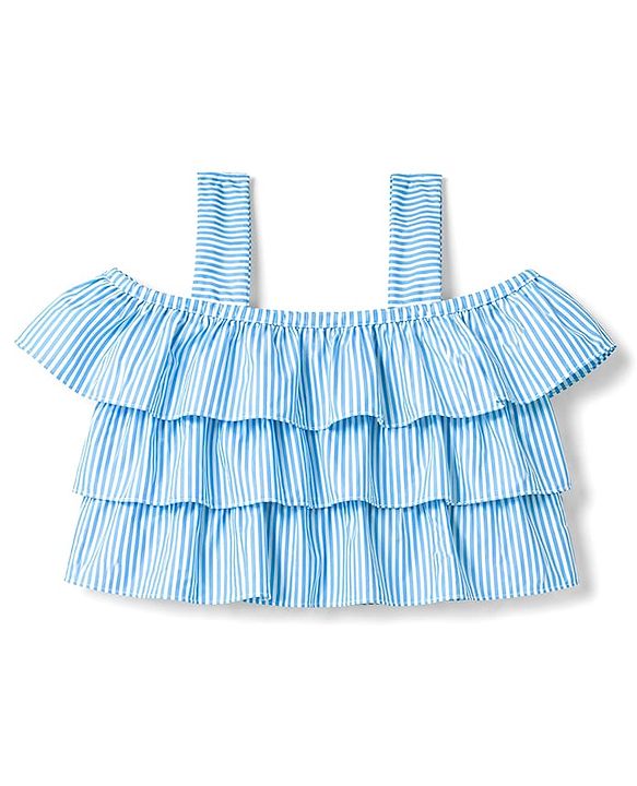Babyhug Water Repellant Sleeveless Striped Two Piece Swimsuit - Light Blue