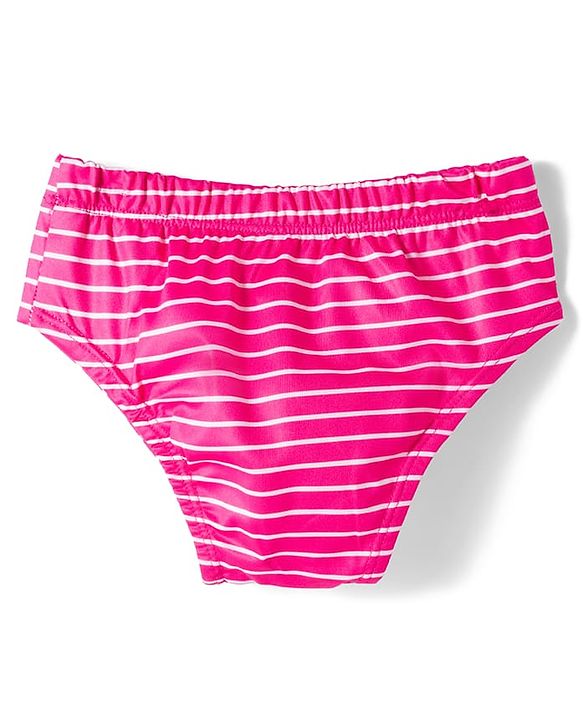 Babyhug Water Repellent Sleeveless Striped Two Piece Swimsuit With Bow Applique - Pink