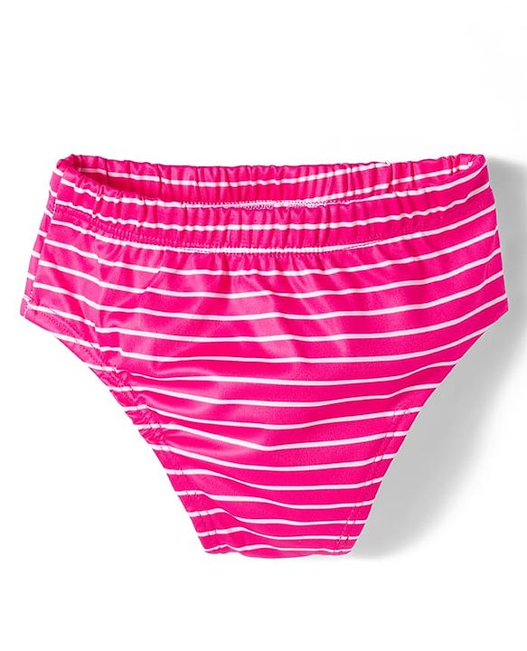 Babyhug Water Repellent Sleeveless Striped Two Piece Swimsuit With Bow Applique - Pink