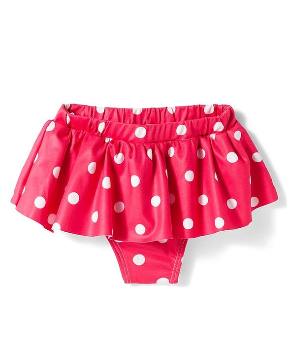 Babyhug Water Repellent Sleeveless Two Piece Swimsuit With Polka Dot Print & Bow Applique - Red