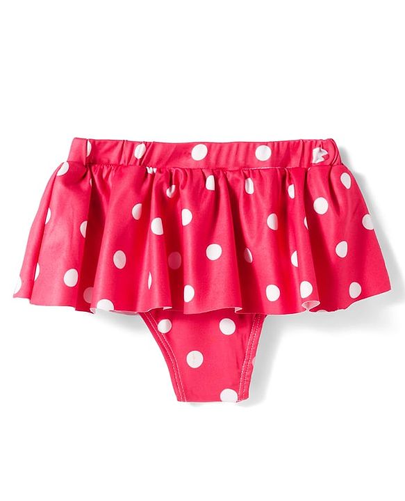 Babyhug Water Repellent Sleeveless Two Piece Swimsuit With Polka Dot Print & Bow Applique - Red