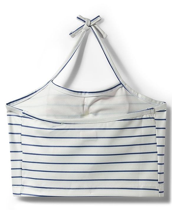 Babyhug Water Repellent Sleeveless Striped Two Piece Swimsuit with Bow Applique - Navy Blue