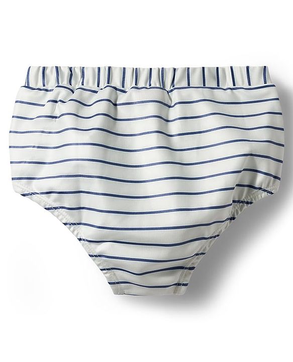 Babyhug Water Repellent Sleeveless Striped Two Piece Swimsuit with Bow Applique - Navy Blue