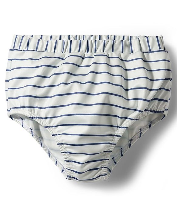 Babyhug Water Repellent Sleeveless Striped Two Piece Swimsuit with Bow Applique - Navy Blue