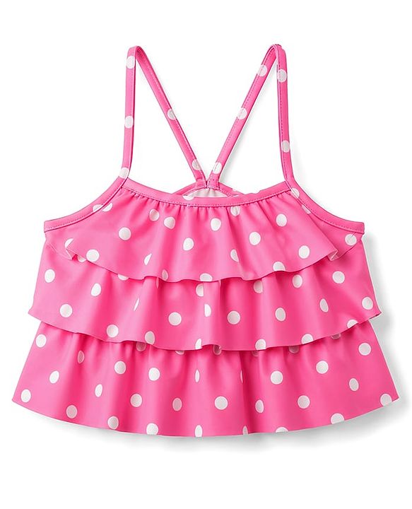 Babyhug Water Repellant Sleeveless Two Piece Swimsuit With Polka Dots Print - Pink