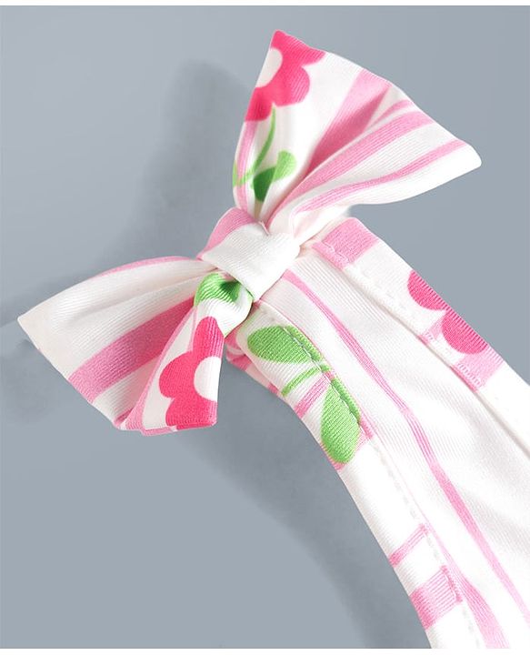 Babyhug Water Repellant V Cut Swimsuit With Floral Print & Bow Applique - Pink