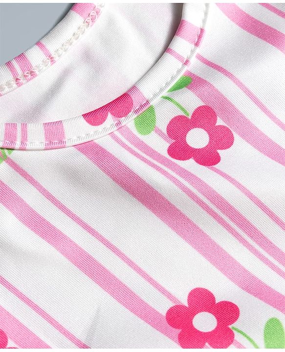 Babyhug Water Repellant V Cut Swimsuit With Floral Print & Bow Applique - Pink
