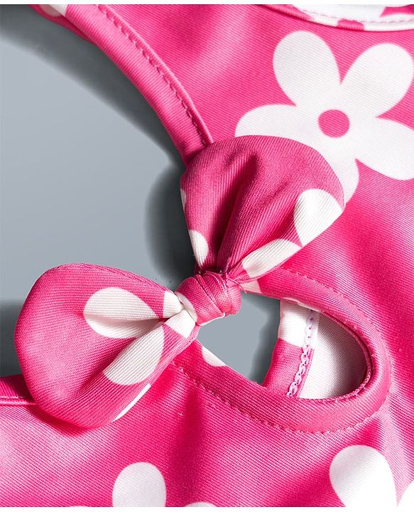Babyhug Water Repellant V Cut Swimsuit With Floral Print - Pink