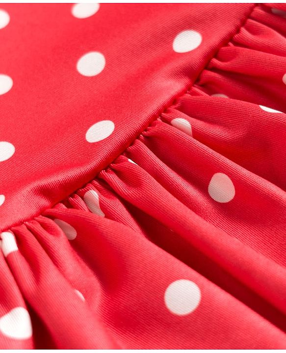 Babyhug Sleeveless Water Repellent V Cut Swimsuit with Polka Dot Print - Red