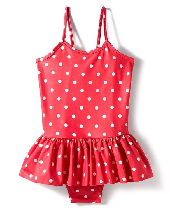 Babyhug Sleeveless Water Repellent V Cut Swimsuit with Polka Dot Print - Red