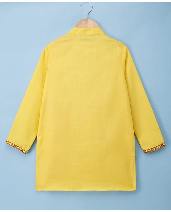 Pine Kids Woven Full Sleeves Kurta Pajama with Embroidery - Yellow