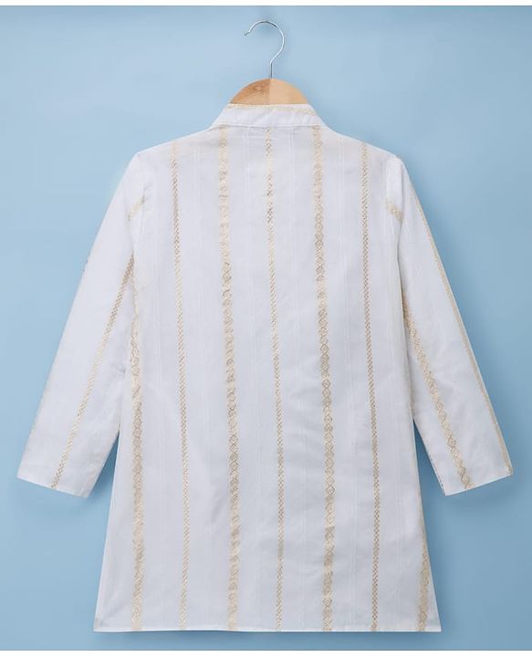 Pine Kids Woven Full Sleeves Kurta Pajama Set with Embroidery - White