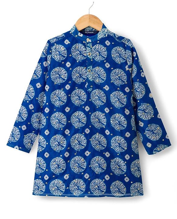 Pine Kids Woven Full Sleeves Printed Kurta Pajama Set - Blue