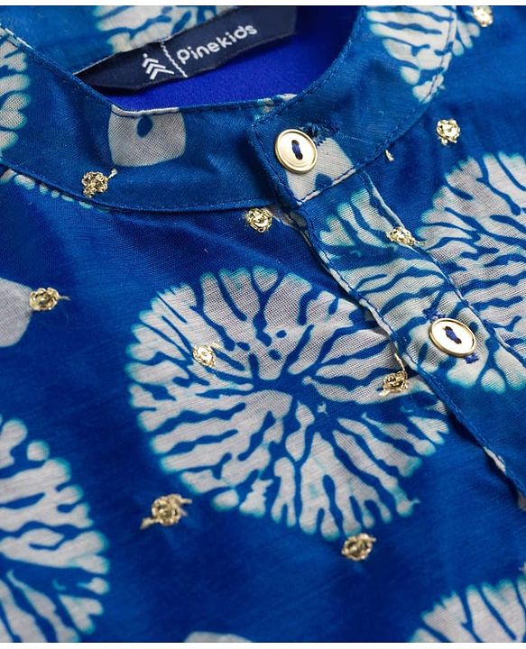 Pine Kids Woven Full Sleeves Printed Kurta Pajama Set - Blue
