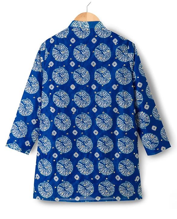 Pine Kids Woven Full Sleeves Printed Kurta Pajama Set - Blue