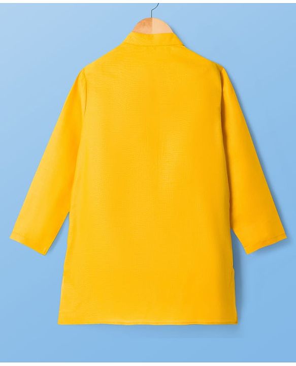 Pine Kids Woven Full Sleeves Solid Kurta Pyjama Set - Mustard