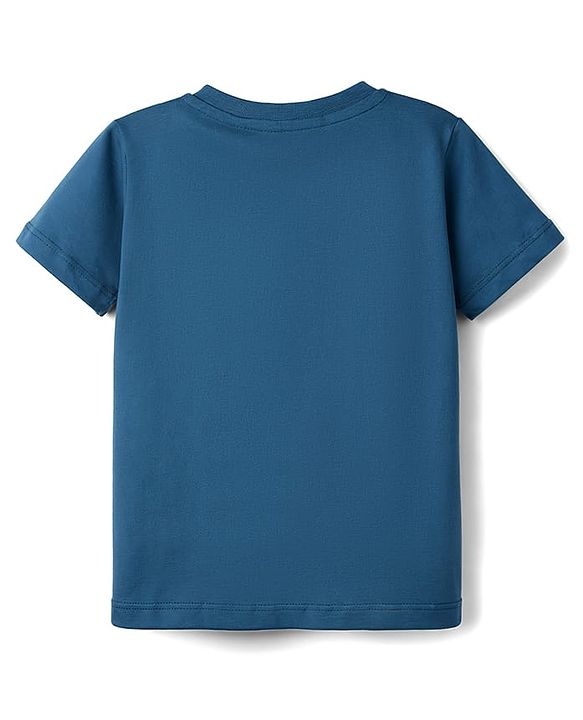 Babyhug Cotton Knit Half Sleeves T-Shirt & Shorts Night Suit with Bear & Star Print - Teal Blue