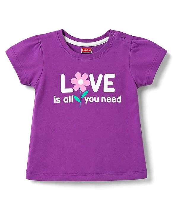 Babyhug Cotton Knit Half Sleeves Shorts & T-Shirt Night Suit Floral Print - Purple